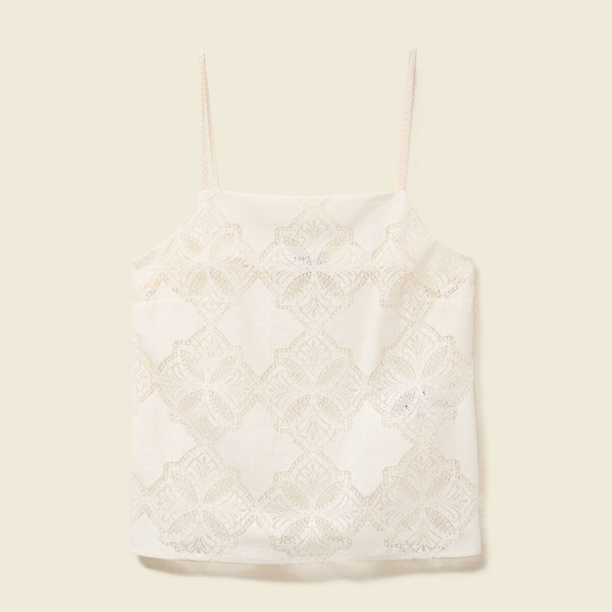 Débardeur droit court col carré dentelle ecru femme