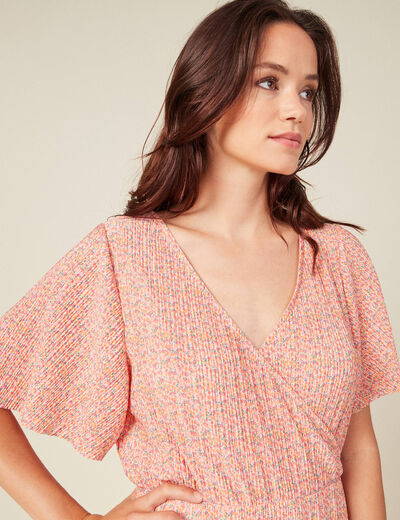 Robe trapèze plissée orange femme