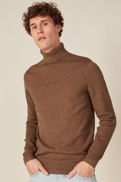 Pull manches longues marron homme