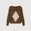 Pull droit manches longues bardot marron femme