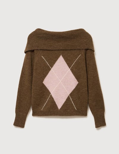 Pull droit manches longues bardot marron femme