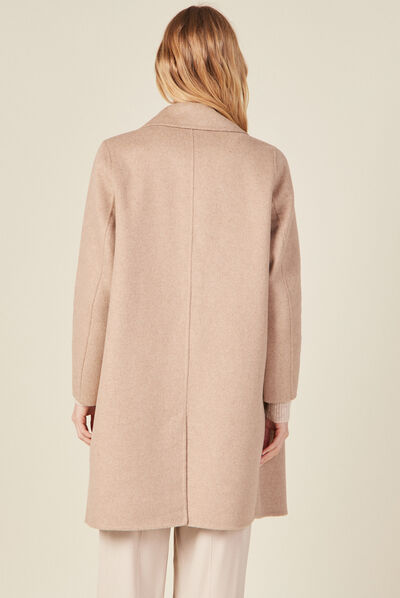 Manteau droit long boutonné marron clair femme