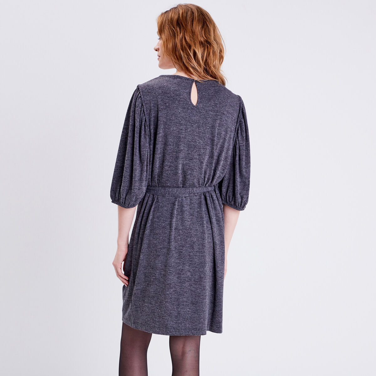 Robe droite ceintur&eacute;e gris fonc&eacute; femme