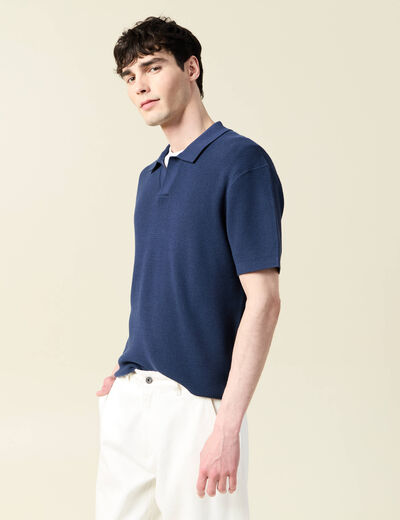 Polo cintré manches courtes bleu marine homme