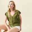 Blouse manches courtes nouée vert kaki femme