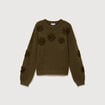 Pull manches longues col rond vert olive femme