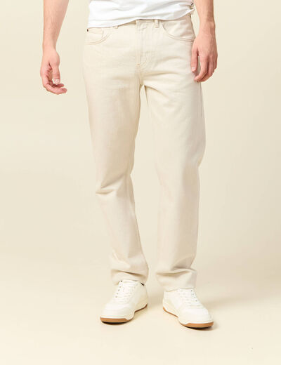 Jeans straight longueur 32 en coton ecru homme