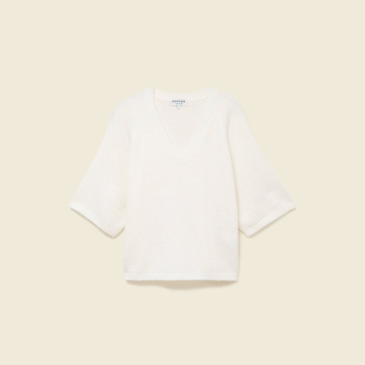 Pull col v manches 3/4 ecru femme