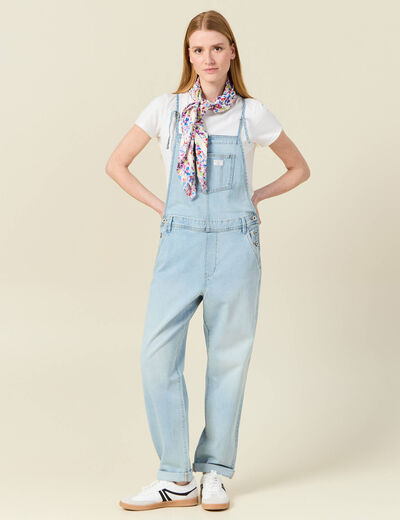 Salopette droite en jean denim used femme