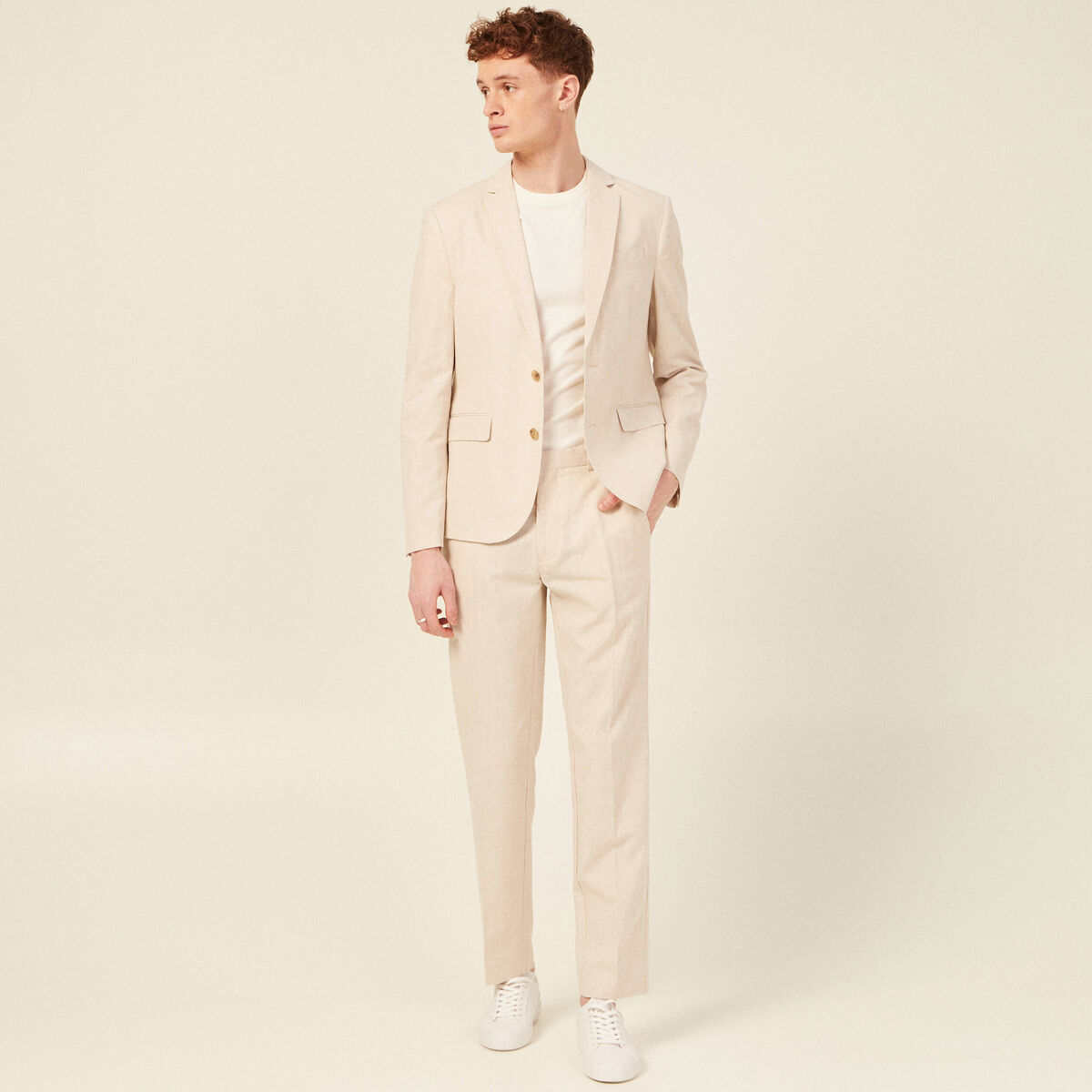 Veste blazer boutonnée beige homme