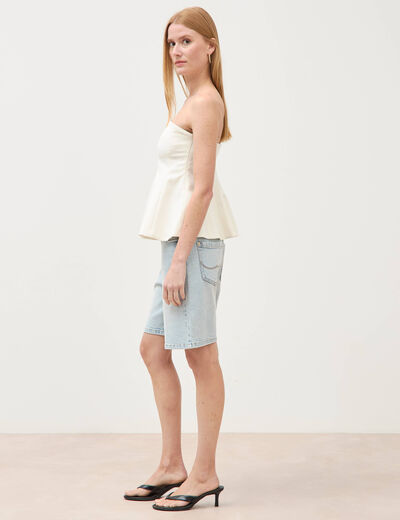 Top bustier &agrave; volants doubl&eacute; ecru femme