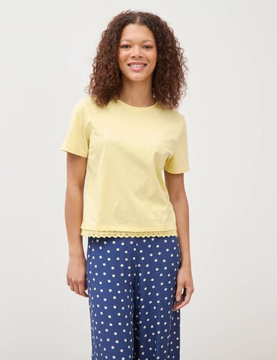 T-shirt droit col rond manches courtes jaune pastel femme