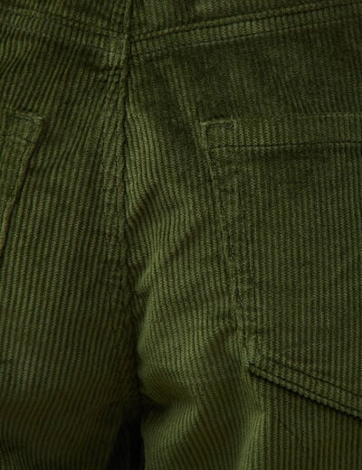 Pantalon taille haute velours resserr&eacute; vert fonc&eacute; femme
