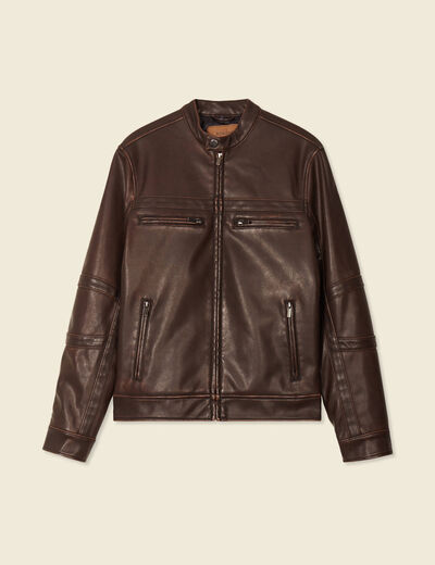 Blouson simili cuir marron foncé homme