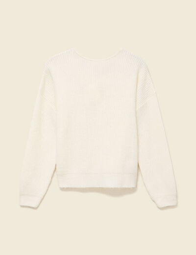 Pull col rond manches longues ecru femme
