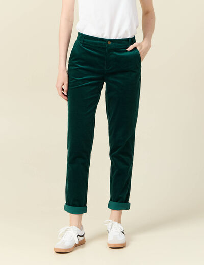 Pantalon chino velours côtelé vert canard femme