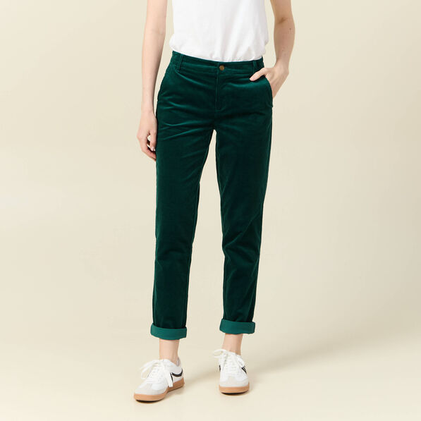 Pantalon chino velours côtelé vert canard femme