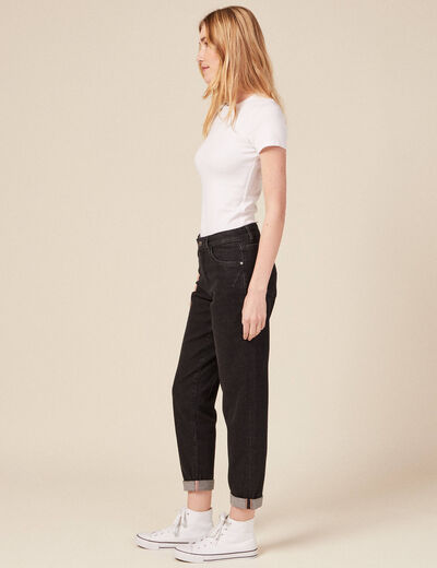 Jeans girlfriend 5 poches denim gris femme