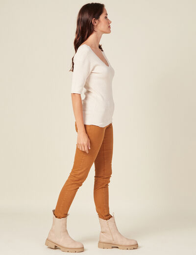 Pull manches courtes creme femme