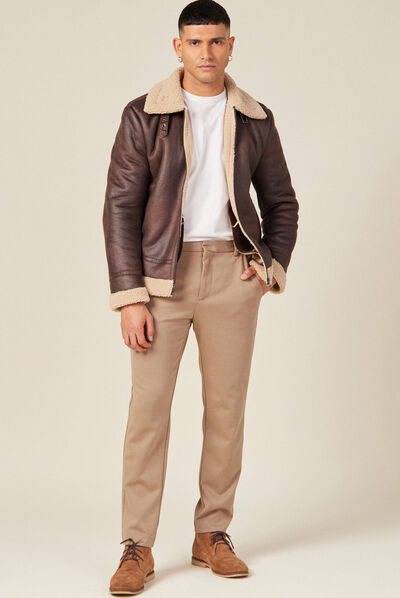 Pantalon chino slim beige homme