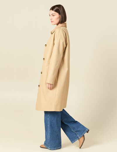 Imperm&eacute;able long droit col tailleur beige femme