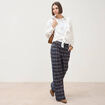 Pantalon flare &agrave; carreaux taille haute bleu gris femme