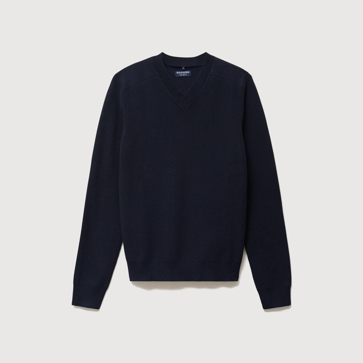 Pull col v manches longues bleu marine homme