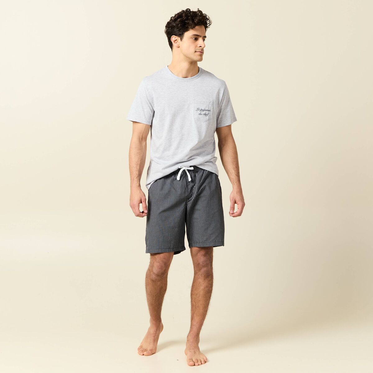 Ensemble pyjama 2 pi&egrave;ces gris clair homme