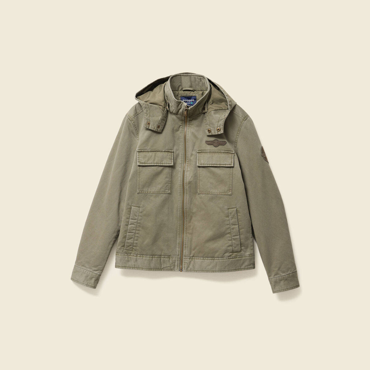 Blouson col montant à capuche vert kaki homme