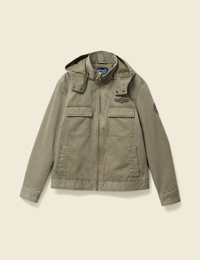 Blouson col montant à capuche vert kaki homme