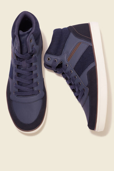 Baskets montantes à lacets bleu marine homme