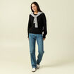 Pull ajour&eacute; col bateau manches longues noir femme