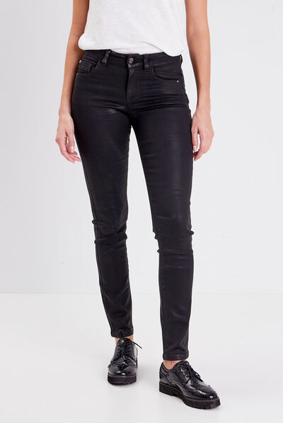 Jeans slim enduit denim noir enduit femme