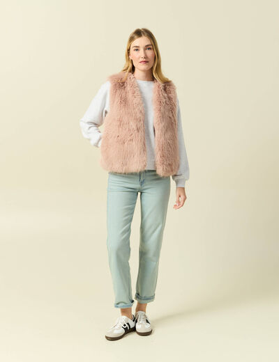 Veste fausse fourrure avec doublure vieux rose femme