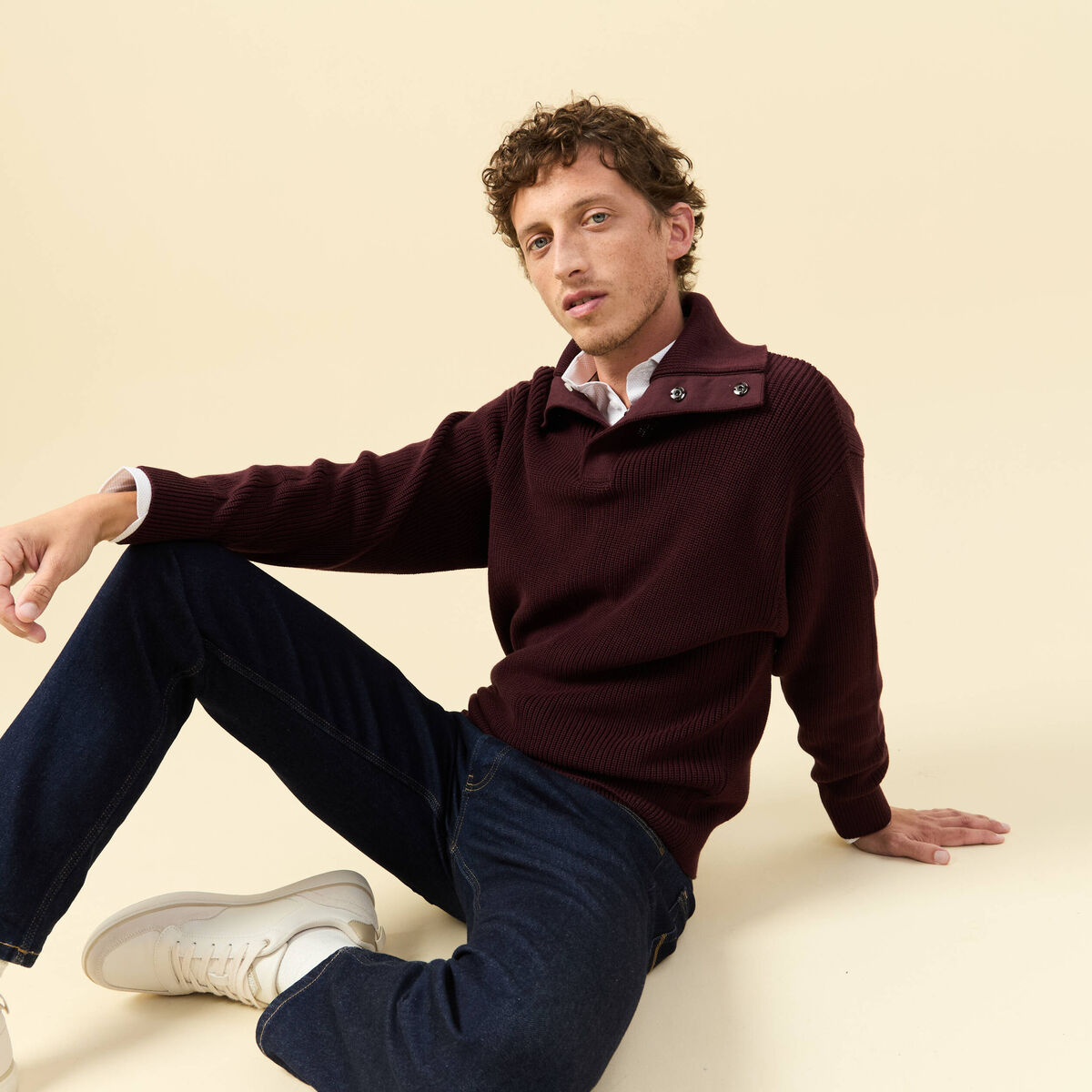 Pull droit manches longues bordeaux homme