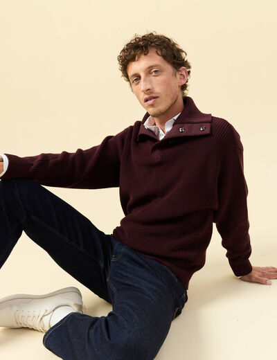 Pull droit manches longues bordeaux homme