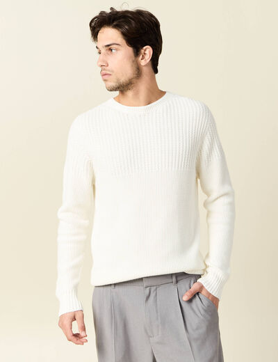 Pull manches longues fabriqué en France ecru homme