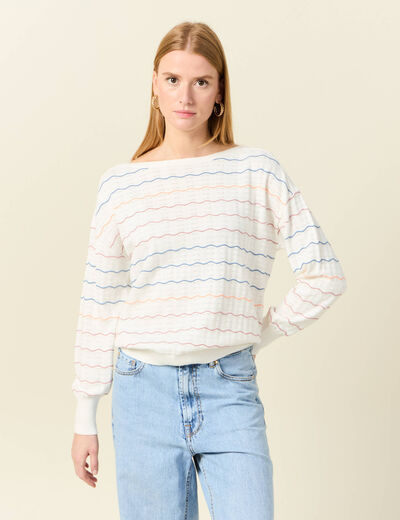 Pull manches longues ajouré ecru femme