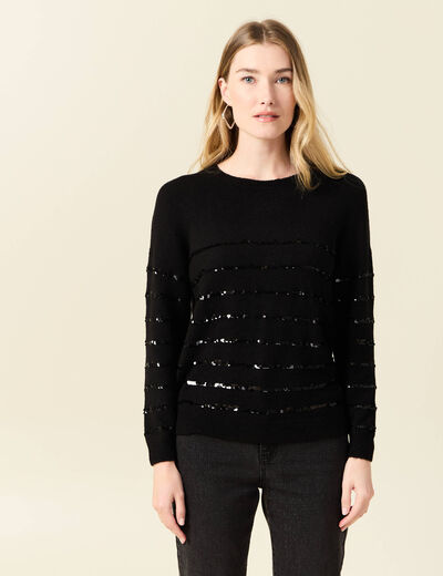 Pull manches longues sequins noir femme