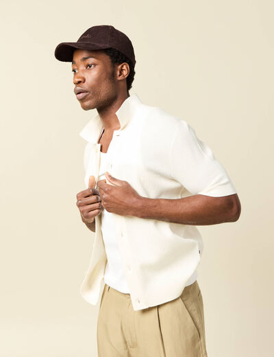 Chemise manches courtes col polo ecru homme