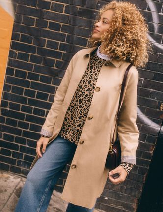Trench long enduit beige femme