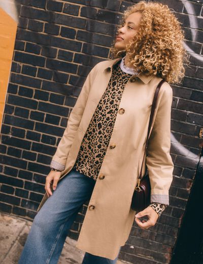 Trench long enduit beige femme
