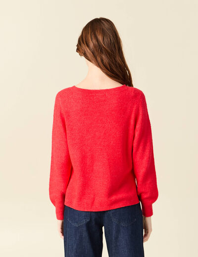 Pull col bateau manches longues rouge femme