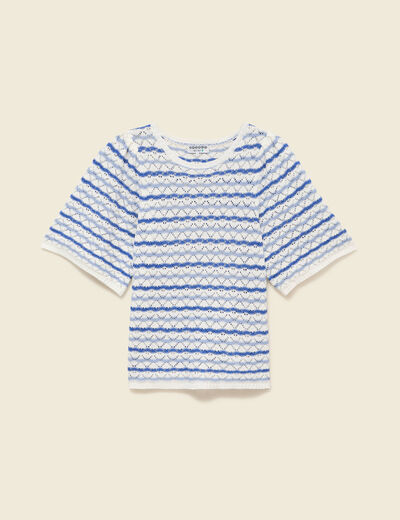 Pull col bateau manches courtes bleu femme