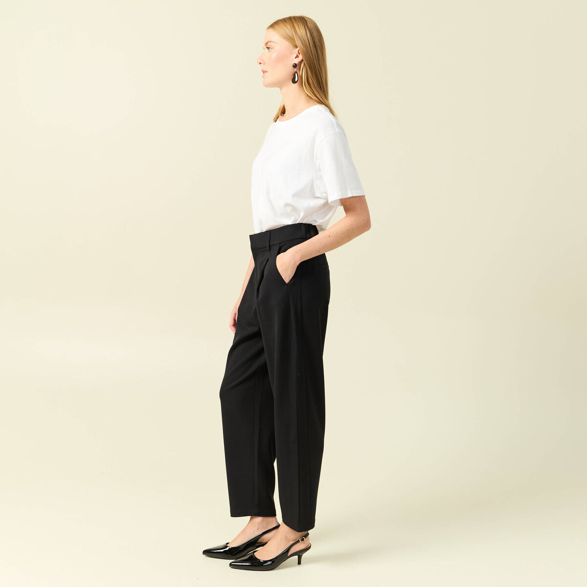 Pantalon slouchy taille haute 7/8&egrave;me noir femme
