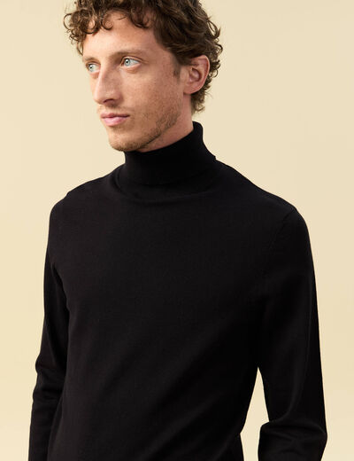 Pull droit court manches longues noir homme