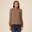 Blouse cintr&eacute;e manches longues col rond camel femme