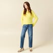 Pull manches longues col rond jaune femme
