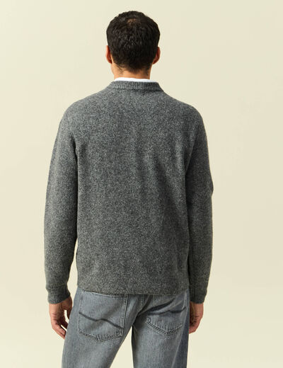 Pull col rond manches longues gris fonc&eacute; homme