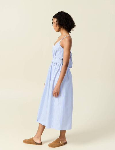 Robe longue trapèze bleu ciel femme